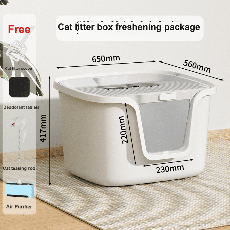 Curly Tail - Extra Large Fully Enclosed Deodorizing and Splash-proof Giant Cat Litter Box Top-Entry for Multiple Cat Families-Make In China
