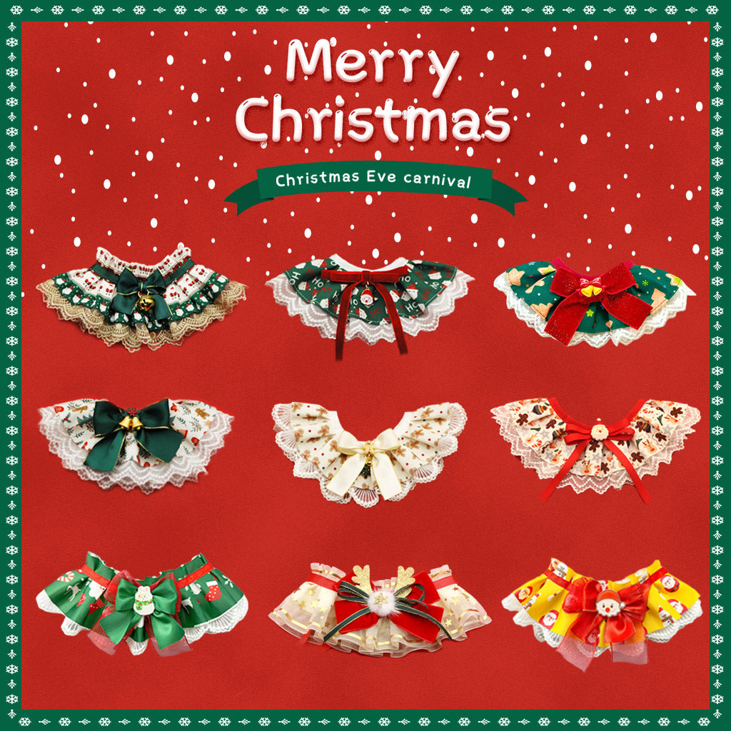 Pet cat and dog Christmas bibs, lace bibs, collars, adjustable neck accessories