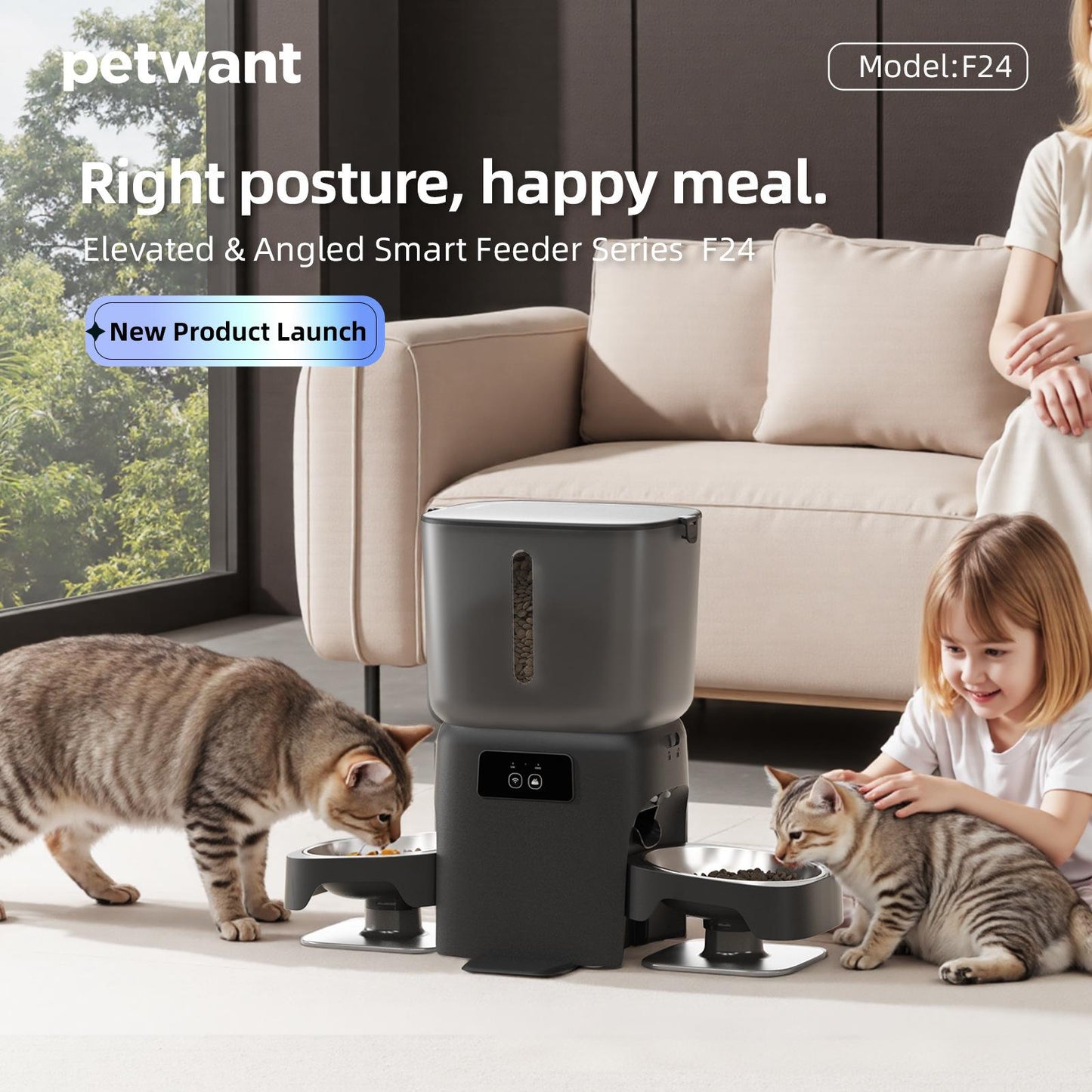 Automatic Cat Feeder with Camera for Two Cats, 1080P HD Video with Night Vision, 5G WiFi Pet Feeder with Phone APP Control, 2-Way Audio for Cat & Dog, Low Food & Motion & Sound Alerts