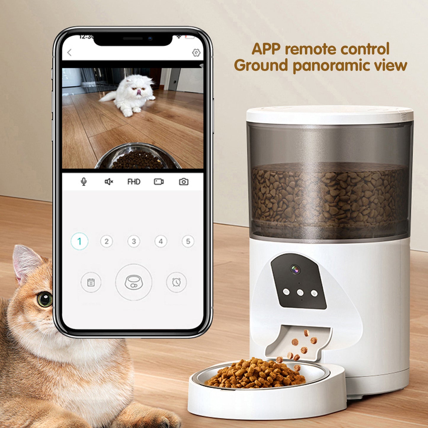 Automatic Cat Feeder with Camera, 1080P HD Video with Night Vision, 5G WiFi Pet Feeder with 2-Way Audio, Low Food & Blockage Sensor, Motion & Sound Alerts for Cat & Dog Single Tray