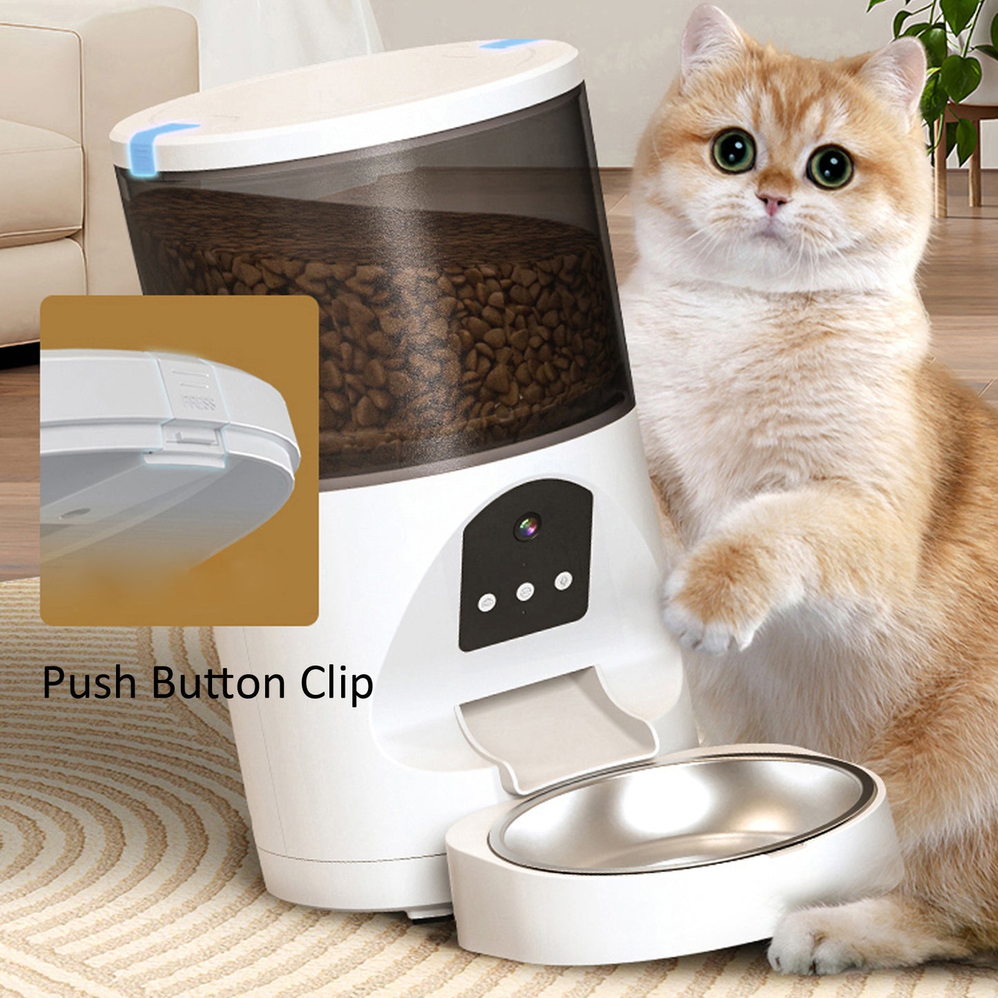 Automatic Cat Feeder with Camera, 1080P HD Video with Night Vision, 5G WiFi Pet Feeder with 2-Way Audio, Low Food & Blockage Sensor, Motion & Sound Alerts for Cat & Dog Single Tray