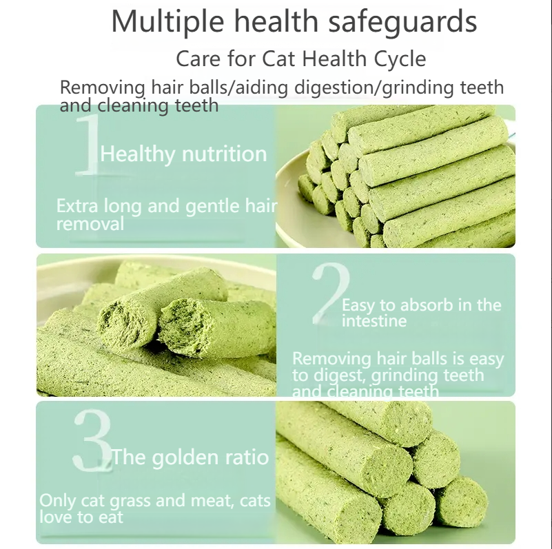 GUAZHOUMU [Crispy Freeze-dried Cat Grass Teething Sticks] Cat snacks to remove hairballs, gently remove hair and clean teeth, can replace hair removal paste-Make In China