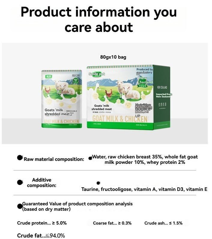 JOY PETS Goat milk shredded pork bun 80g/pack cat snacks cat supplies nutrition hydration growth meat 63% full fat goat milk-Make In China