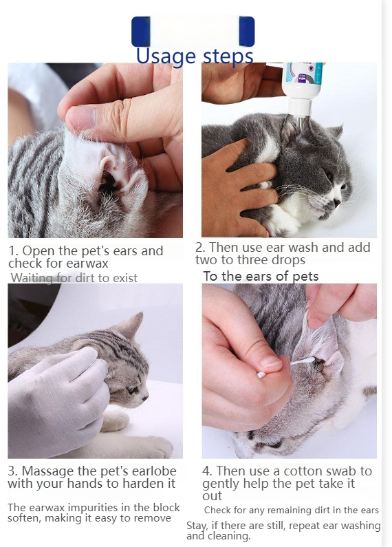 GUAZHOUMU Pet cat ear cleaning liquid ear cleaning remove mites itching descaling cat and dog ear cleaning liquid care gentle ear