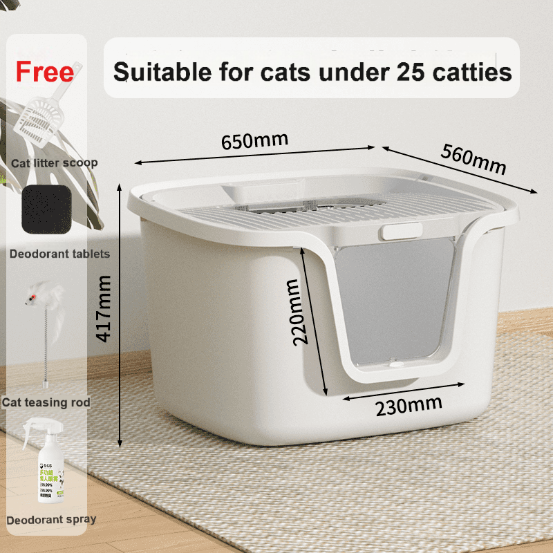 Curly Tail - Extra Large Fully Enclosed Deodorizing and Splash-proof Giant Cat Litter Box Top-Entry for Multiple Cat Families-Make In China