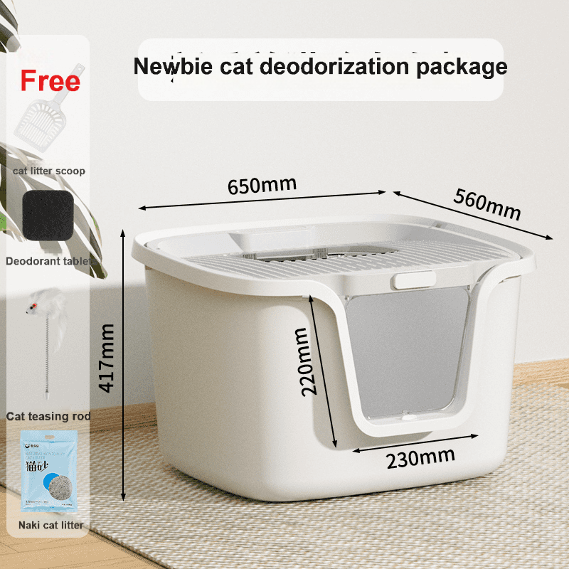 Curly Tail - Extra Large Fully Enclosed Deodorizing and Splash-proof Giant Cat Litter Box Top-Entry for Multiple Cat Families-Make In China