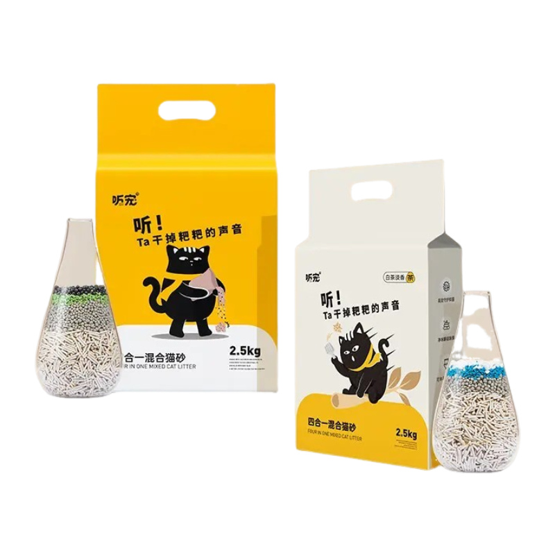 【TINGCHONG 4 in 1 mixed cat litter】Tofu cat litter mixed with agglomerated water-absorbing bentonite, dust-free cat natural particles-Make In China