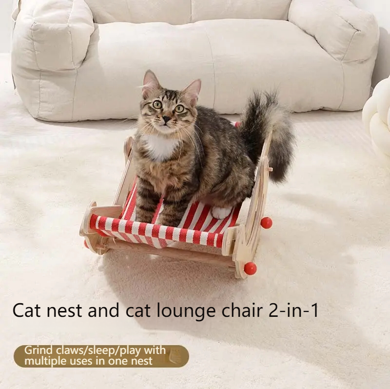 Pet cubic [Pet Equipment] Cat recliner solid wood multi-level adjustment easy to install comfortable breathable thick linen