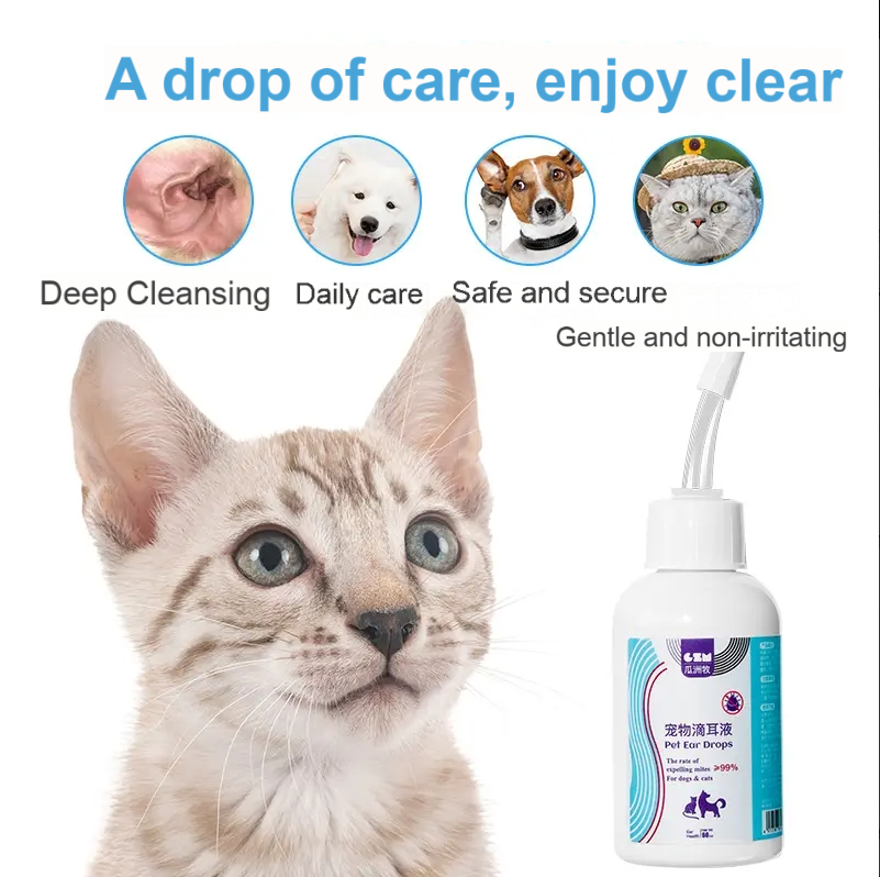GUAZHOUMU Pet cat ear cleaning liquid ear cleaning remove mites itching descaling cat and dog ear cleaning liquid care gentle ear