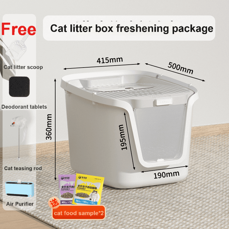 Curly Tail - Extra Large Fully Enclosed Deodorizing and Splash-proof Giant Cat Litter Box Top-Entry for Multiple Cat Families-Make In China