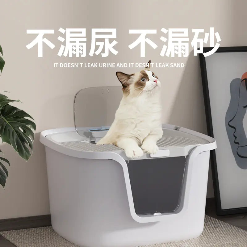 Curly Tail - Extra Large Fully Enclosed Deodorizing and Splash-proof Giant Cat Litter Box Top-Entry for Multiple Cat Families-Make In China