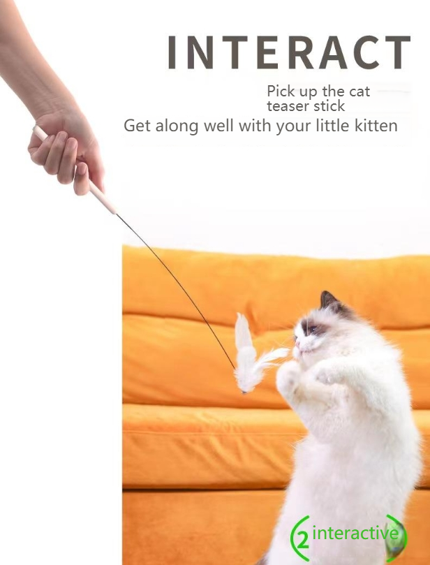 GUAZHOUMU Cat teaser UFO dual-purpose suction cup bite-resistant feather self-entertainment long rod cat teaser trendy combination handheld interactive