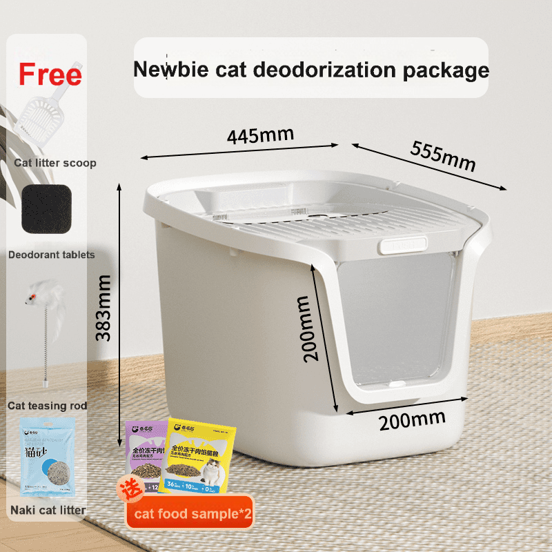 Curly Tail - Extra Large Fully Enclosed Deodorizing and Splash-proof Giant Cat Litter Box Top-Entry for Multiple Cat Families-Make In China