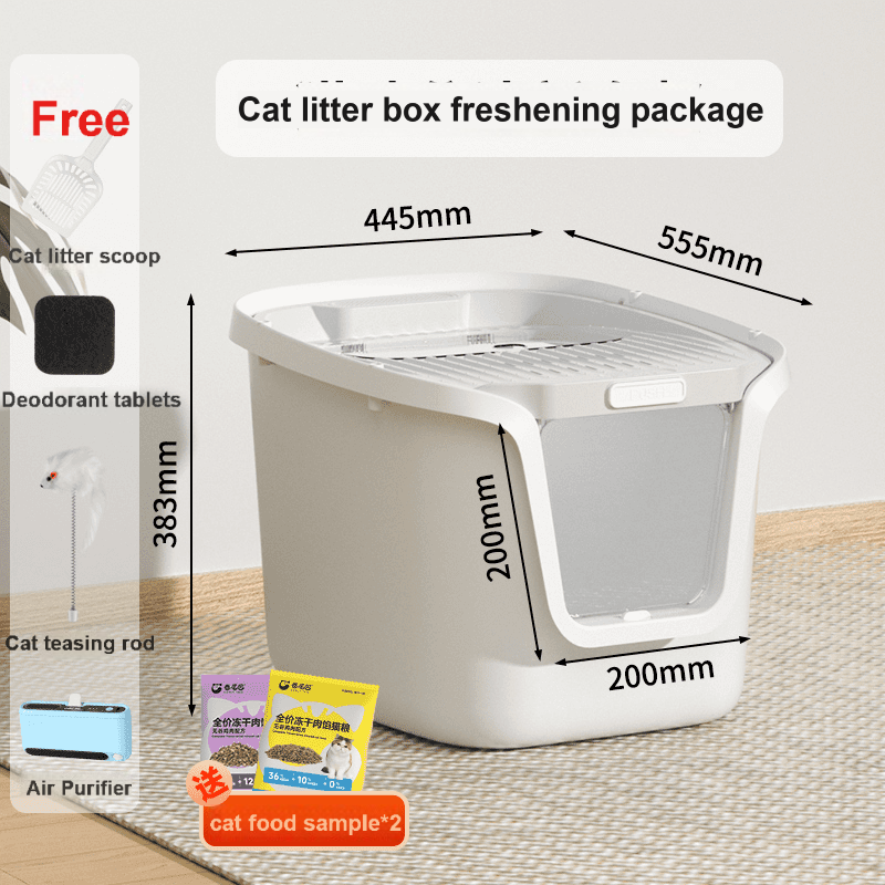 Curly Tail - Extra Large Fully Enclosed Deodorizing and Splash-proof Giant Cat Litter Box Top-Entry for Multiple Cat Families-Make In China