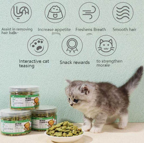 GUAZHOUMU Cat snacks, mint cat biscuits, teeth grinding, teeth health, cat grass, healthy hair removal, hair ball cleaning, nutrition absorption reward-Make In China