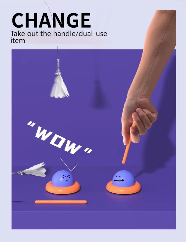 GUAZHOUMU Cat teaser UFO dual-purpose suction cup bite-resistant feather self-entertainment long rod cat teaser trendy combination handheld interactive