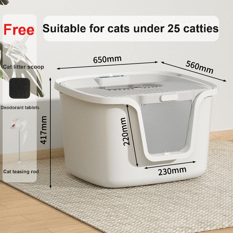 Curly Tail - Extra Large Fully Enclosed Deodorizing and Splash-proof Giant Cat Litter Box Top-Entry for Multiple Cat Families-Make In China