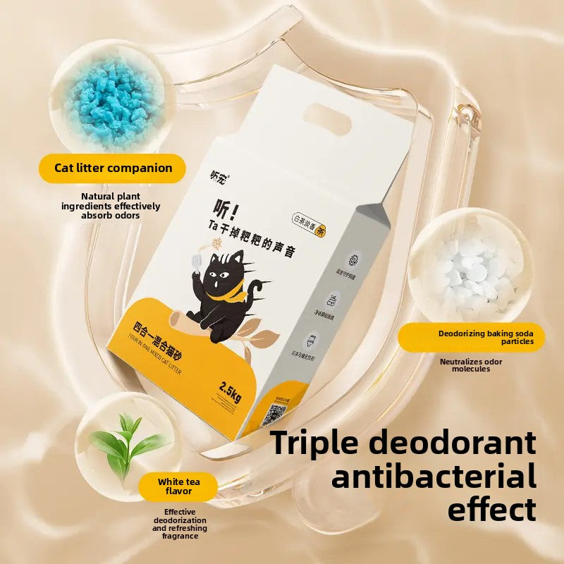 【TINGCHONG 4 in 1 mixed cat litter】Tofu cat litter mixed with agglomerated water-absorbing bentonite, dust-free cat natural particles-Make In China